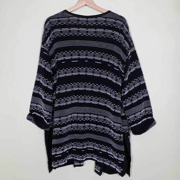 Marla Wynne Cardigan Womens L Black White 3/4 Sleeve Slouchy Cottage Lagenlook - Picture 2 of 16